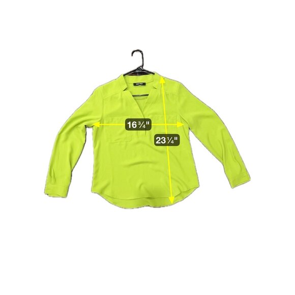 Nine West Womens Lime Green Long Sleeve Blouse V Neck Chest Pockets Size M - Picture 7 of 10